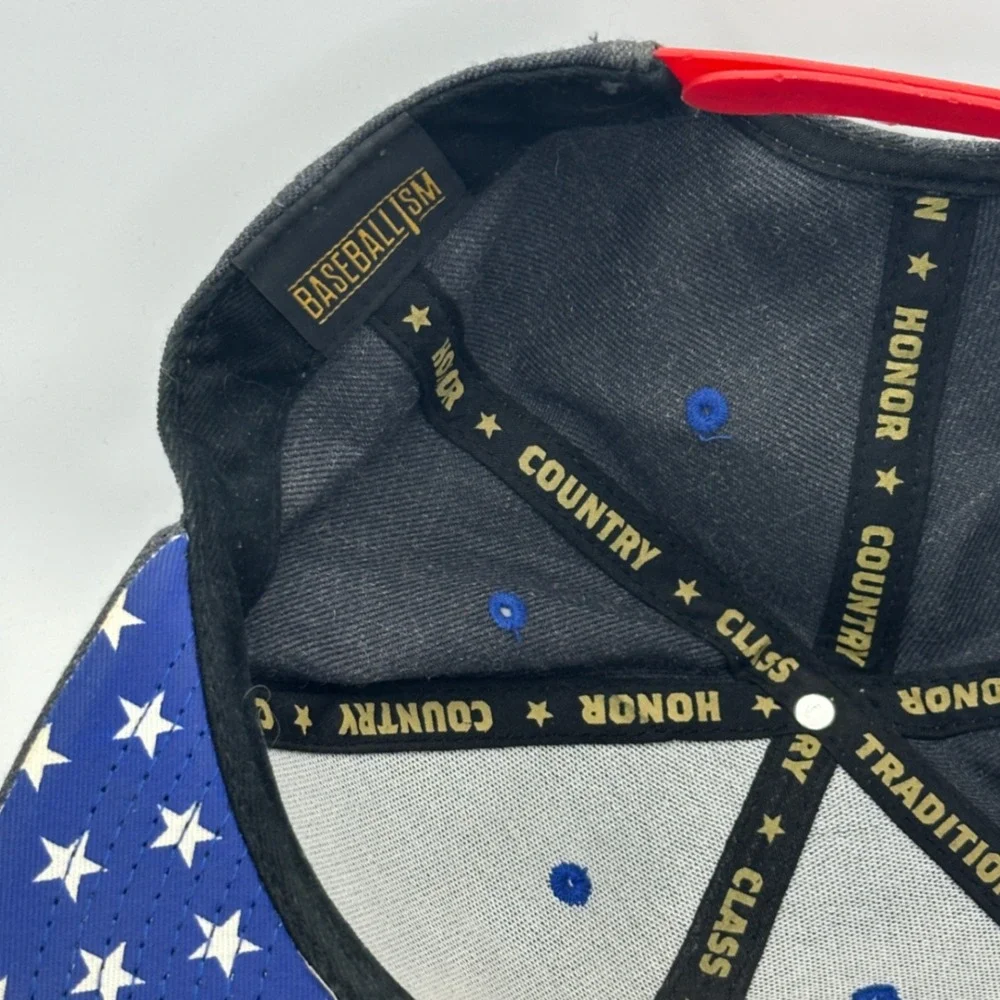 Baseballism Snapback Hat USA Baseball Flag Patch Gray‎ Red Adjustable Cap